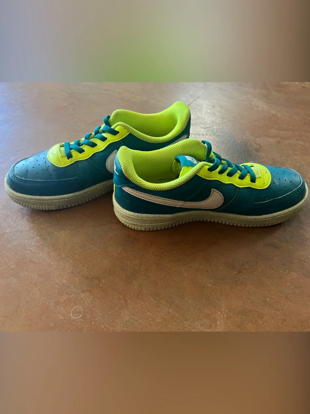 Nike Teal and Neon Yellow Kids Lace-Up Sneakers